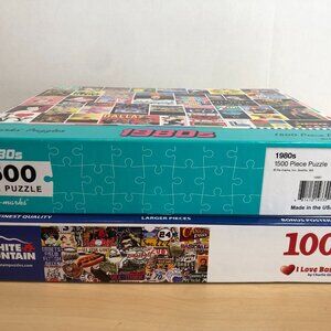 LOT of 2 Puzzles 1980s Re-Marks 1500 Pc & I Love Baseball White Mountain #F76